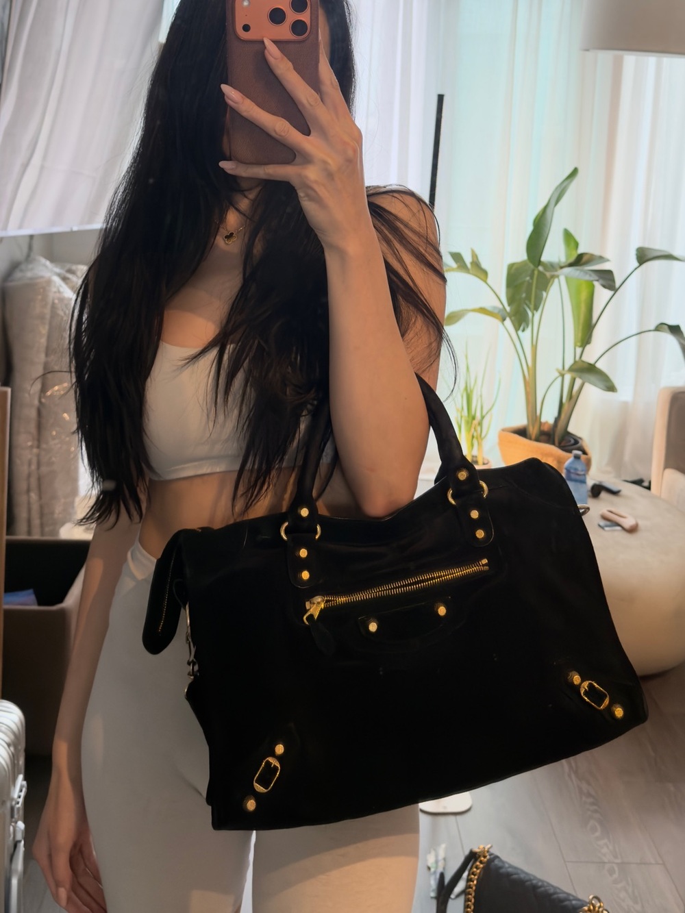 Authentic Balenciaga Black Suede CITY Bag with Gold Hardware - Picture 8 of 12